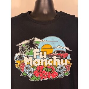 Fu Manchu Graphic T-Shirt Black Heavy Cotton Short Sleeve Mens XL